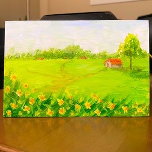 Original acrylic landscape on wooden panel. 15cm x 10cm. w Plastic display.